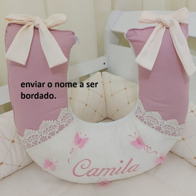 ALMOFADA PARA AMAMENTAÇÃO BORDADA BORBOLETAS- PERSONALIZADA  COM  NOME  DO  SEU BEBÊ -  VÁRIAS CORES