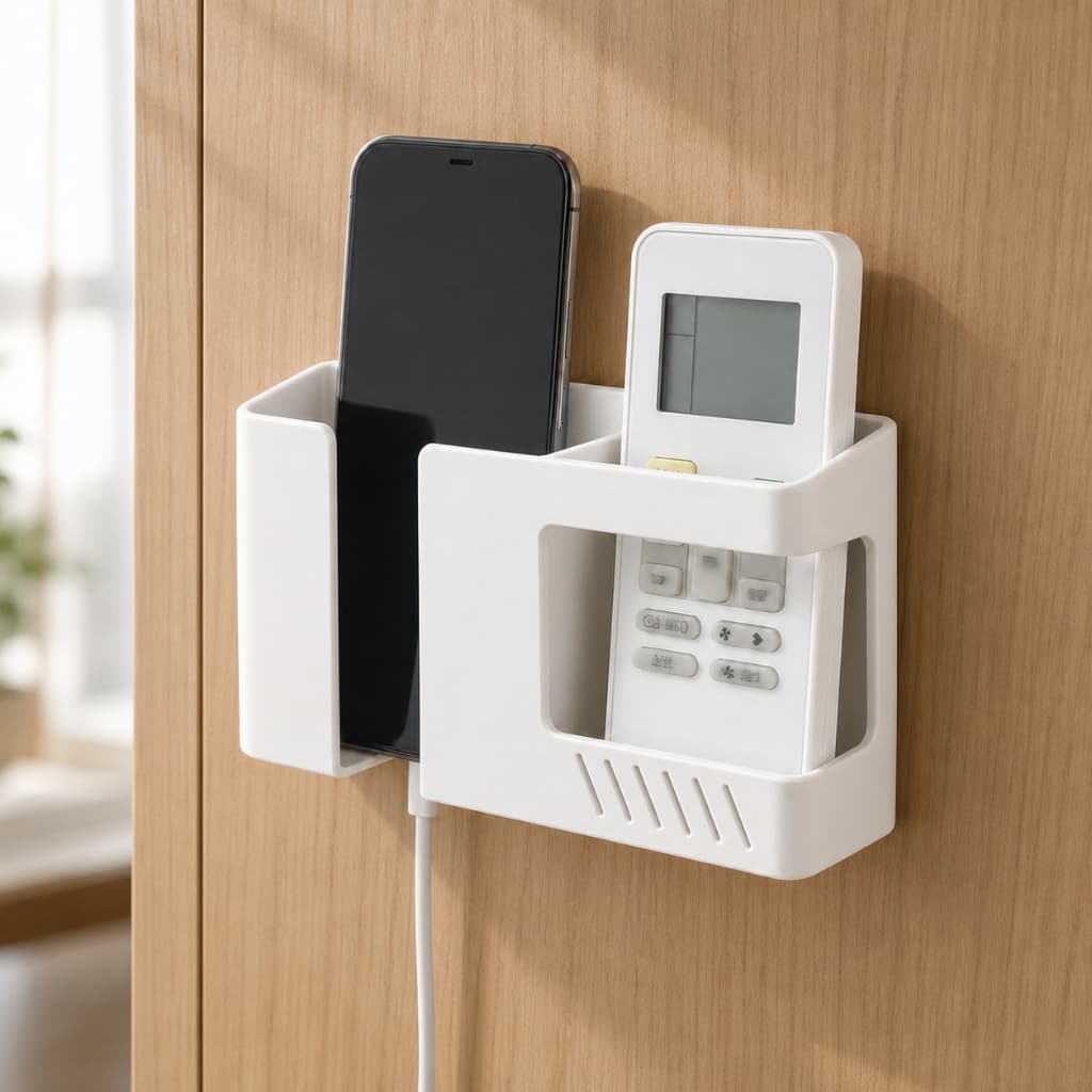 Suporte de Parede 2 em 1 Multiuso com Adesivo Dupla Face Aplicado Celular Controle Remoto