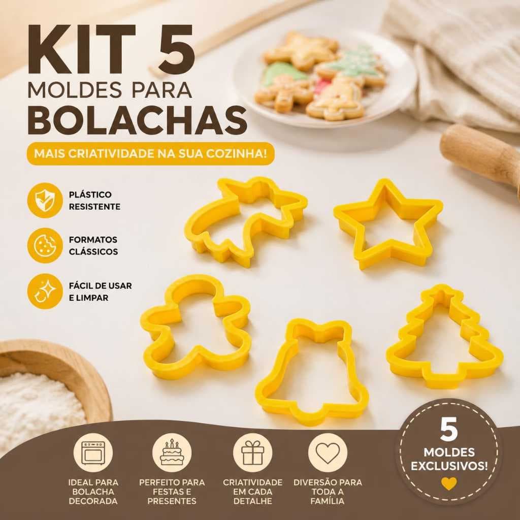Kit 5 Peças Molde Cortador Plástico  Bicoito Bolacha Natal Confeitaria Culinária Figuras Divertidas