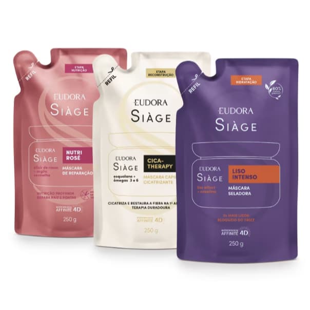 Siàge Máscaras Refil: Hair-Plastia, Nutri Rosé, Cica-Therpy ou Liso intenso 250g Eudora