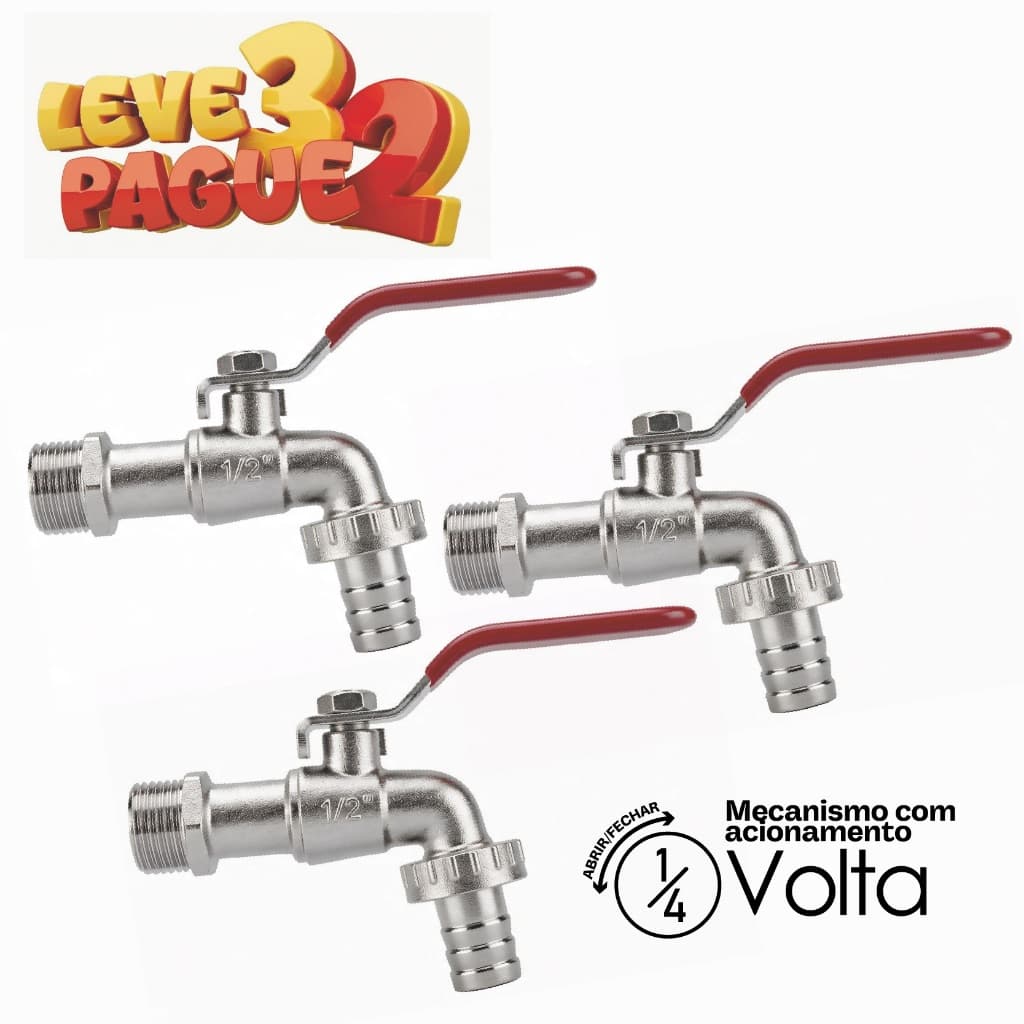 Torneira Jardim Esfera Metal 1/2 X 3/4 Tanque Lavanderia Leve 3 Pague 2