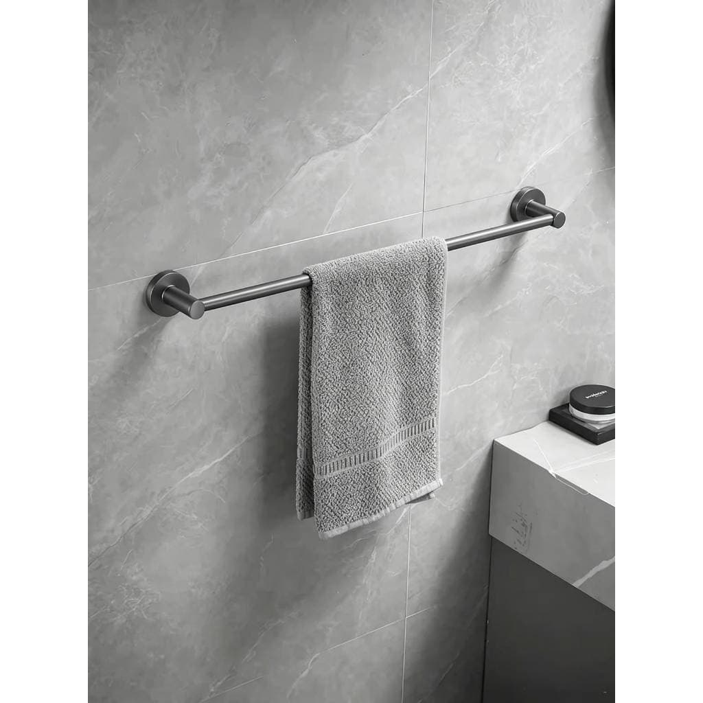 Toalheiro de Parede 60cm Liga de Zinco Cinza Fosco | Instalação por Cola ou Parafuso