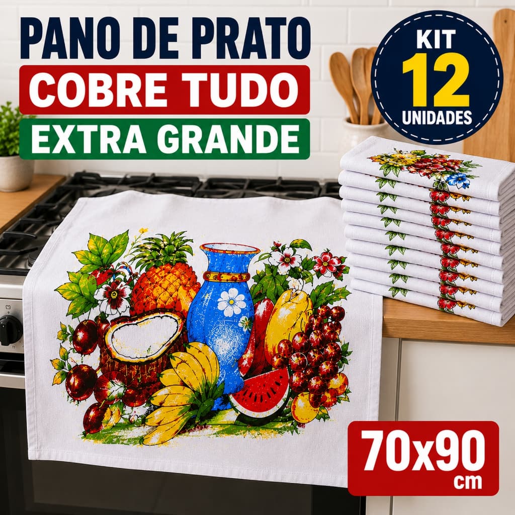 Kit 12 Panos de Pratos Cobre Tudo Gigante Extra Grande 70x90 100% Algodão Estampas Variadas