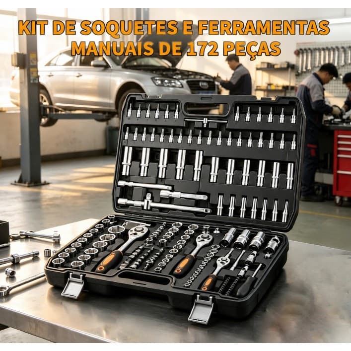 Kit De Soquetes E Ferramentas Manuais 172 Peças Profissional
