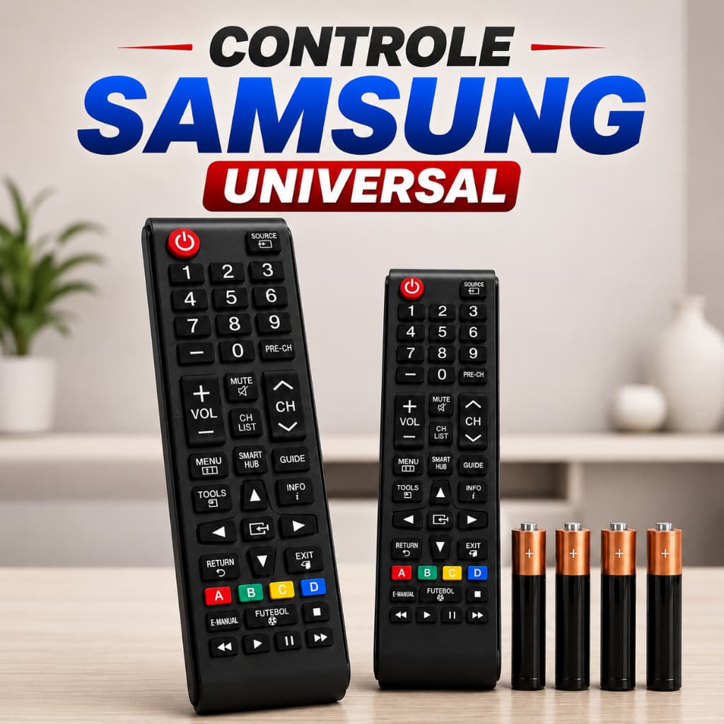 Controle Remoto Universal para TV Samsung Smart TV Smart Hub Compatível com LED LCD Plasma + 2 Pilhas Inclusas