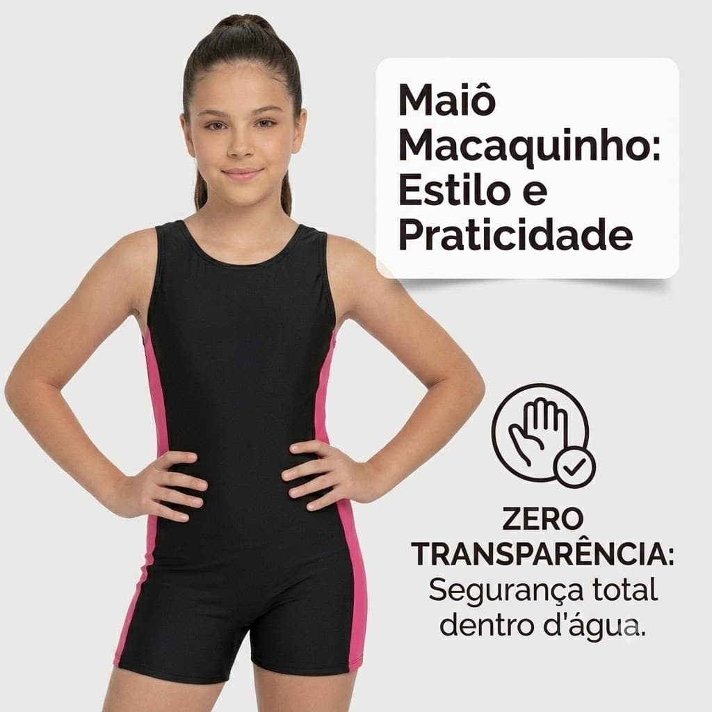 Maio Infantil Feminino Macaquinho para Hidroginástica Natação Praia com Perninha do 4 ao 16