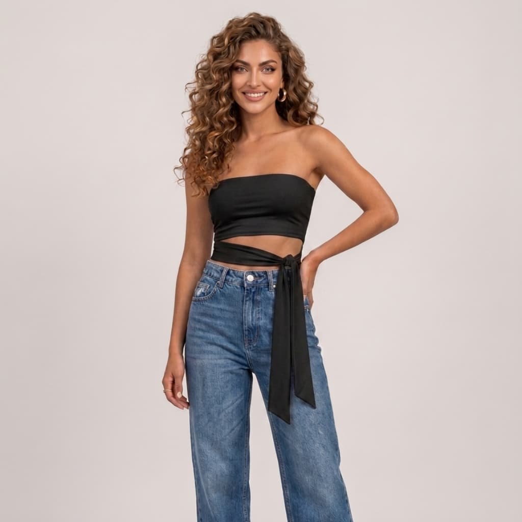 Blusinha Cropped Tomara Que Caia Faixa Com Amarração Tube Top Suplex Tendência