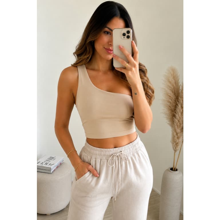 Cropped Feminino Alça Única Ombro Assimétrico Tecido Premium Design Moderno e Sofisticado para Ocasiões Elegantes