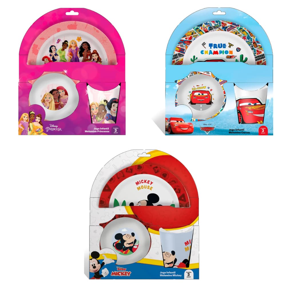 Kit Infantil Melamina Tuut 3 Peças | Prato, Bowl e Copo Personagens