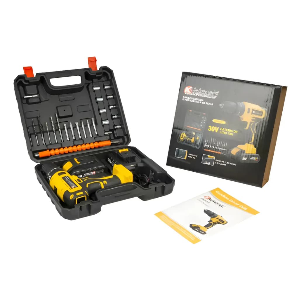 PARAFUSADEIRA E FURADEIRA 30V C/IMPACTO - NAKASAKI - POTÊNCIA E PRECISÃO - ENVIO IMEDIATO