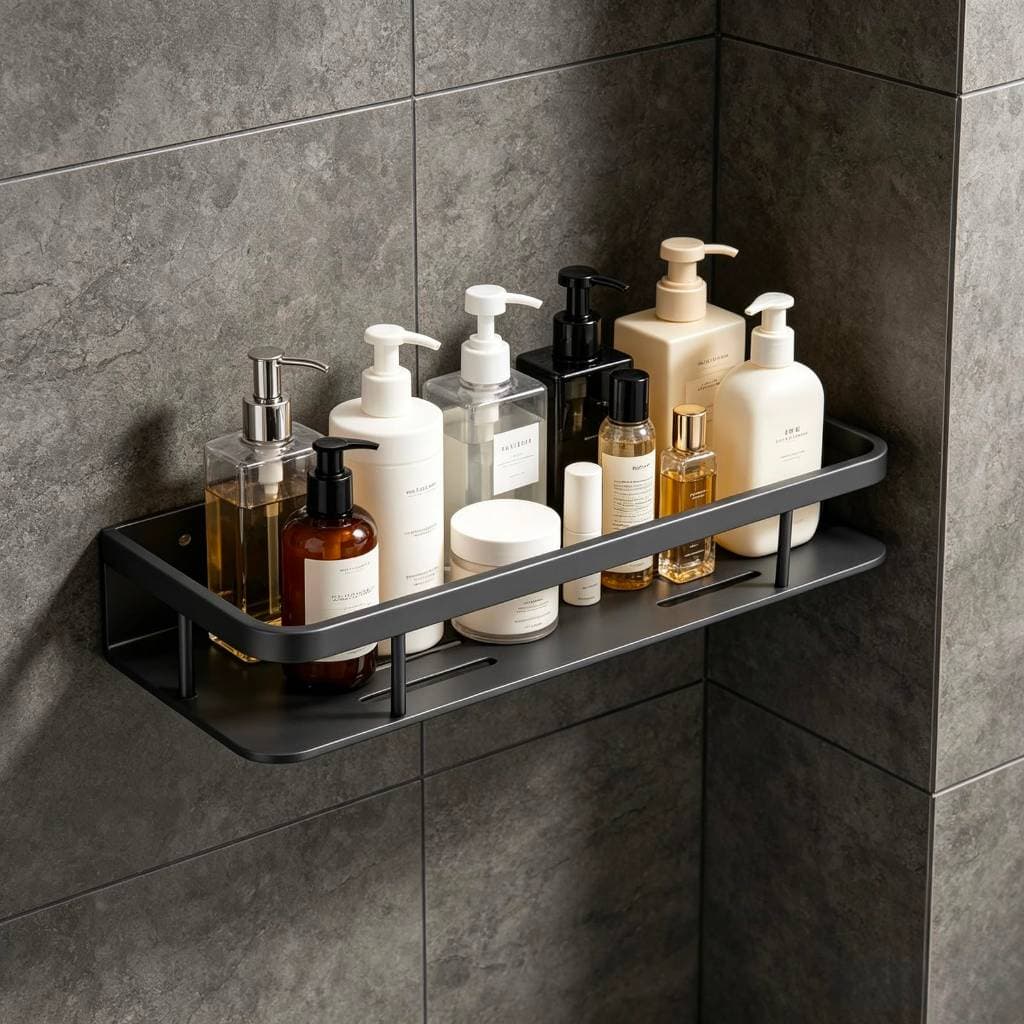 Prateleira de Banheiro 39cm em Aço Inox | Porta Shampoo Organizador | Cola ou Parafuso | Cinza Fosco