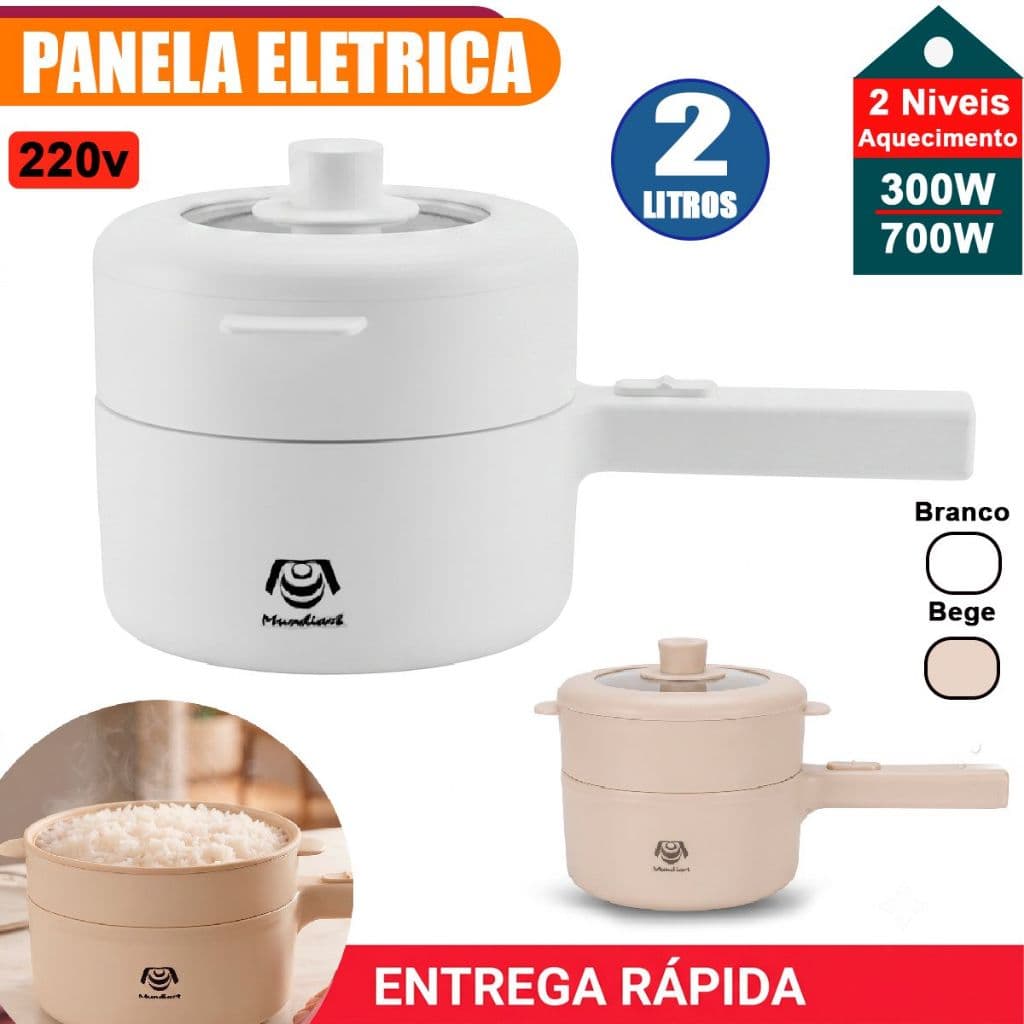 Panela Elétrica Multifuncional 2 Cores Opcionais Antiaderente 2L Cozimento a Vapor 220V Ceramico