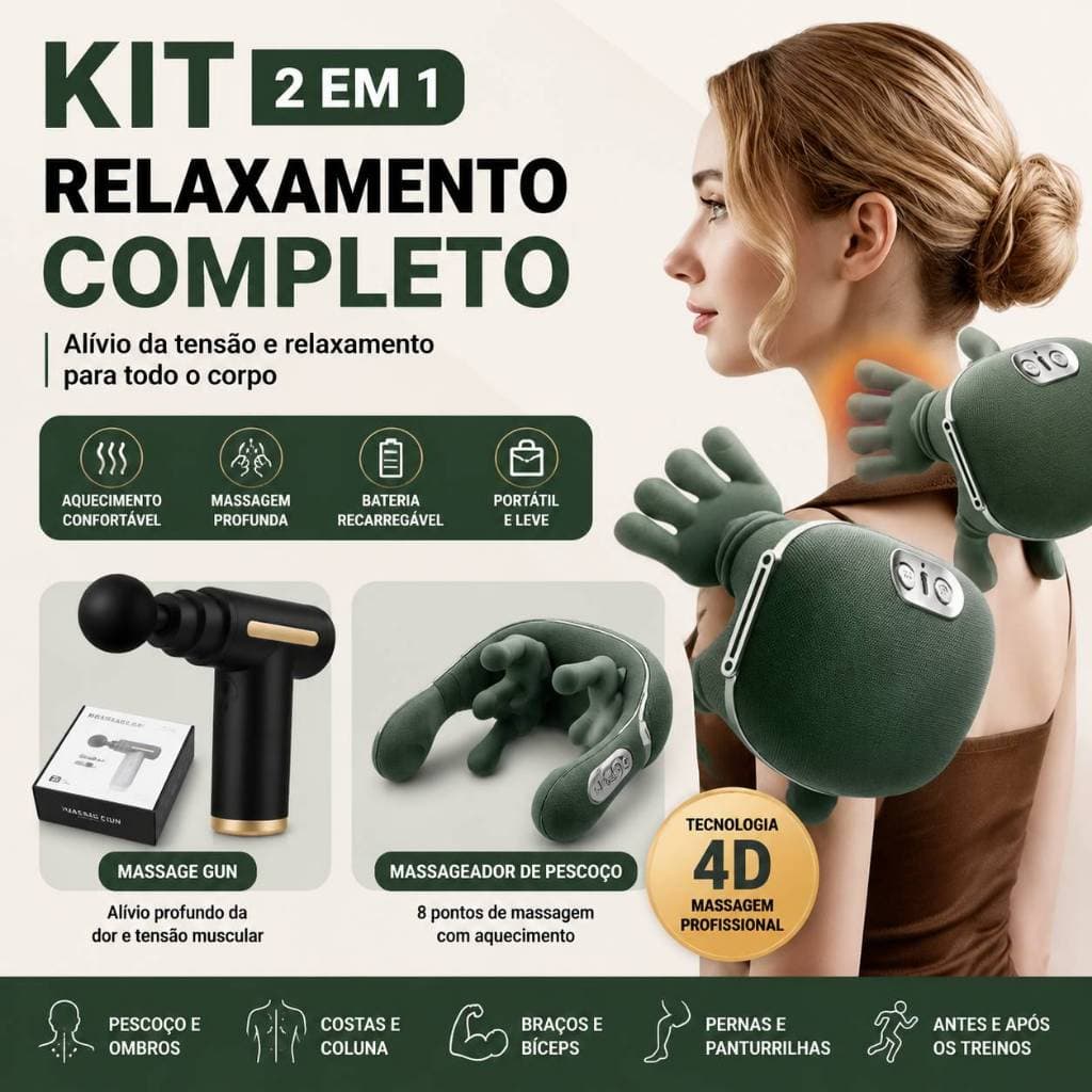 Kit Pistola Massageadora Massageador Pescoço Alta Frequência Massagem Muscular Portátil 6Velocidades