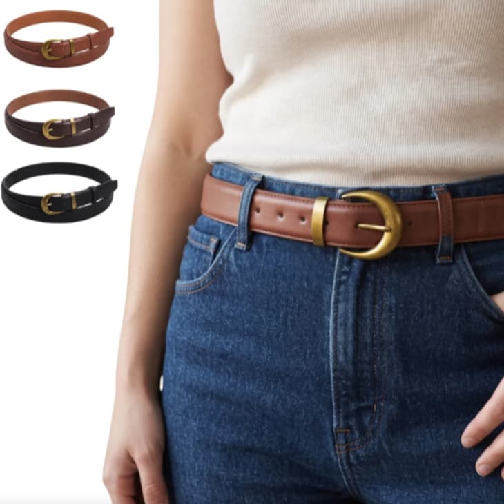 Cinto Fino de Couro PU com Fivela de Metal Dourada Elegante para Calça Feminino