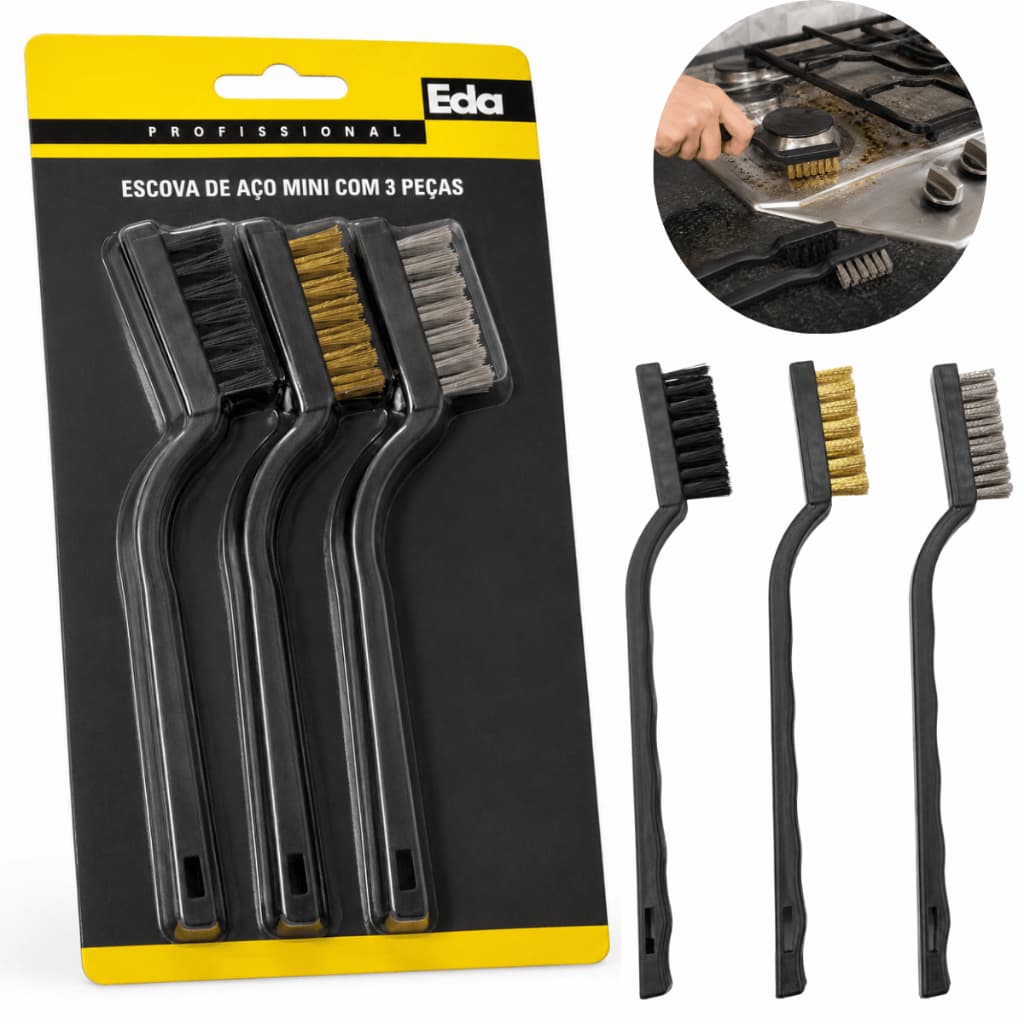 Kit 3 Escova De Aço Latão Nylon Multiuso Limpeza Pesada Para Grelha Fogão Forno