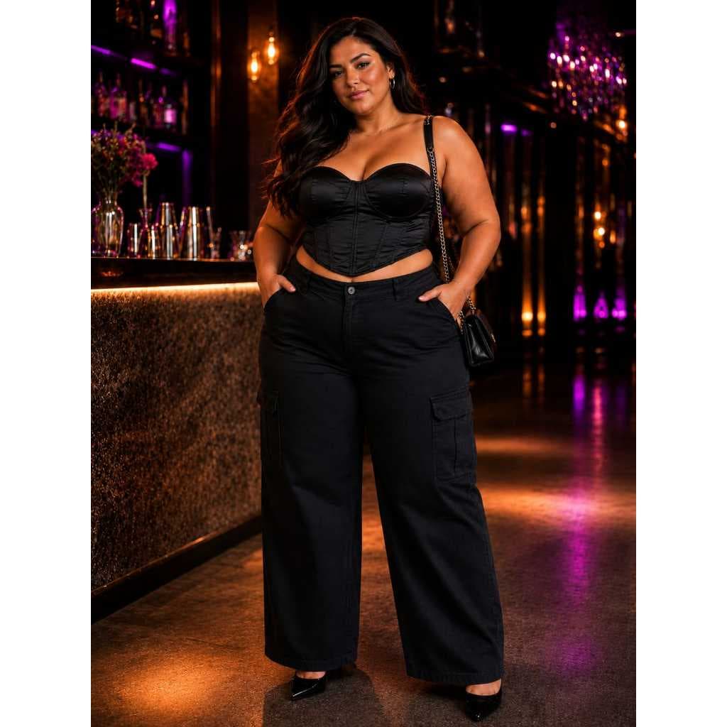 Calça Jeans Cargo Feminina Preta Veste do 36 ao 44  – Estilo e Conforto - Tendência que nunca sai de moda!