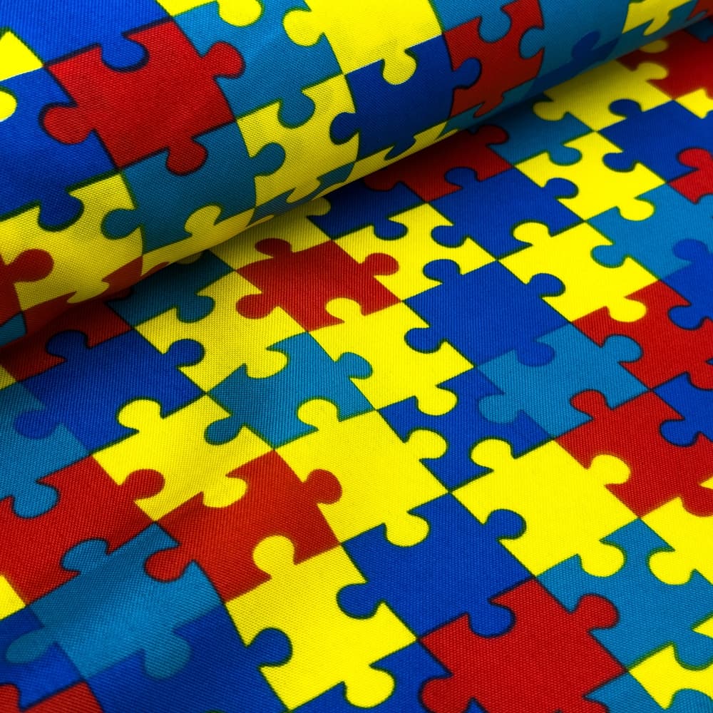 Tecido Oxford Estampado Peças de Lego e Quebra Cabeça 1x1,50 de largura a Unidade