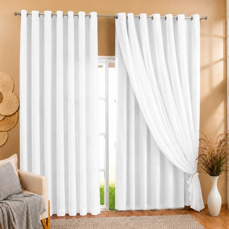 Cortina Luxo Voil Gaze De Linho Com Forro Blackout 4,00x2,50 Várias Cores