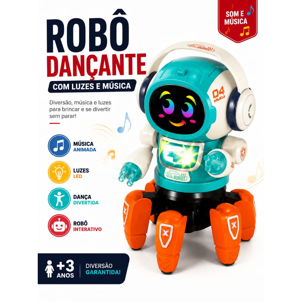 Robô Dançante Infantil com Luzes LED, Música e Movimentos Automáticos