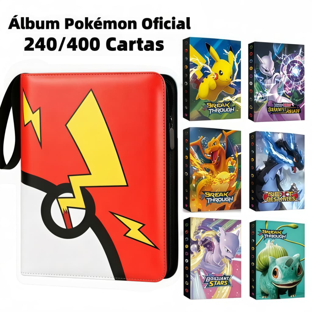 Álbum Pokémon TCG 240/400 Cartas – Pikachu Charizard Mewtwo– Pasta Premium Pronta Entrega Brasil