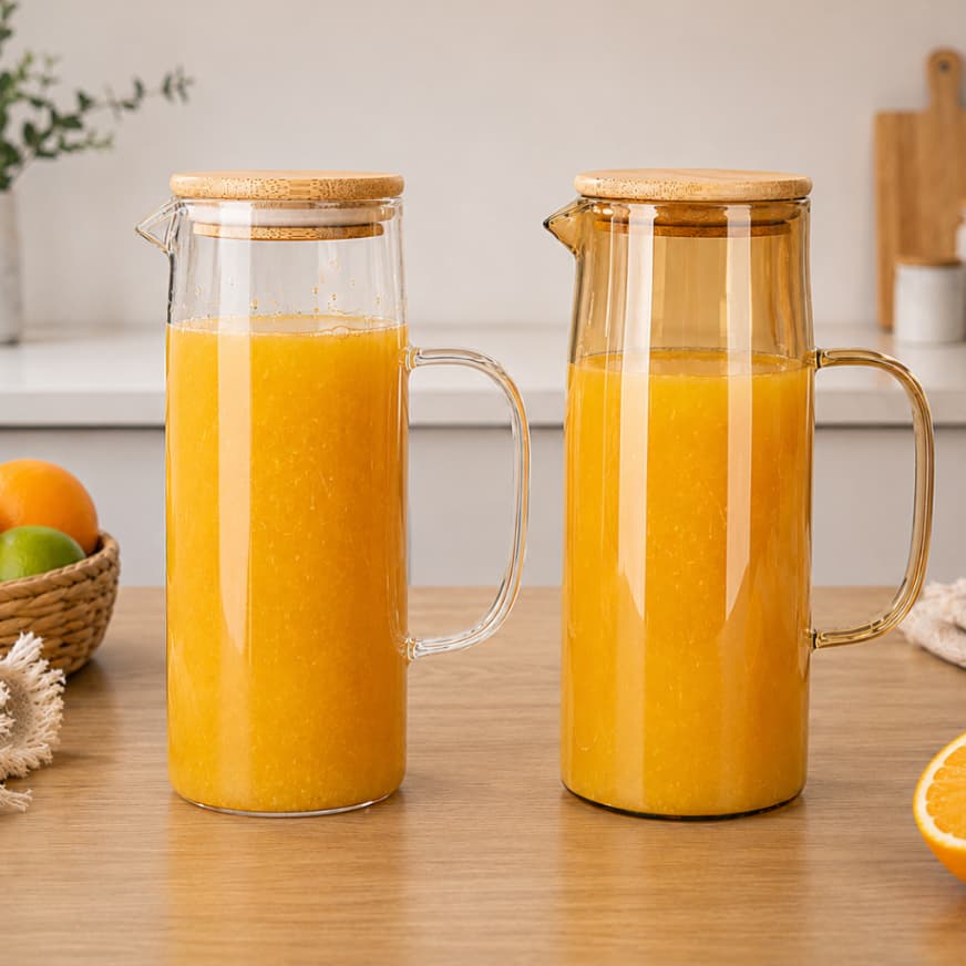 Jarra em Vidro 1L com Tampa de Bambu hermética suco chá mesa posta cozinha