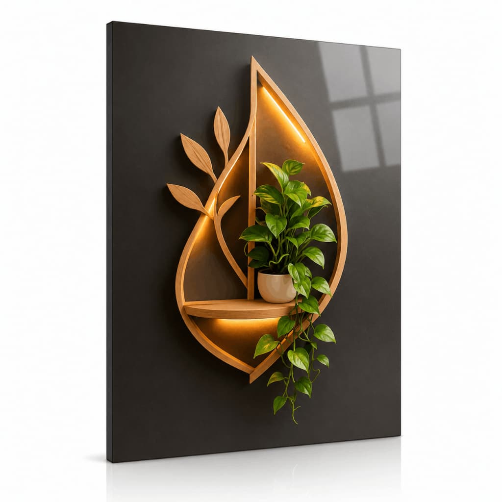 Quadro Decorativo Folha Minimalista com Planta Arte Moderna 3D Luxo Premium Decoração Sala Quarto