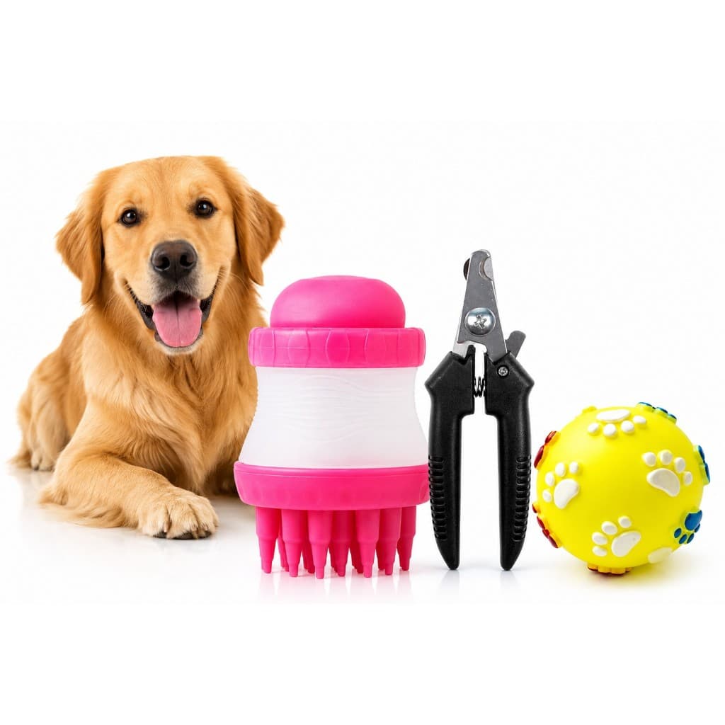 Kit Higiene e Cuidado PET - Escova Banho Massageadora + Alicate de Unha PET - Ganhe uma bolinha com som
