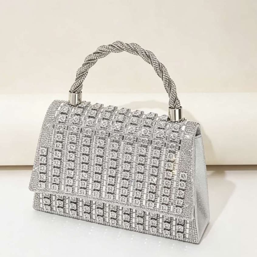 Bolsa clutch prateada m franjas de diamantes para vestidos de noite de luxo fyc-427