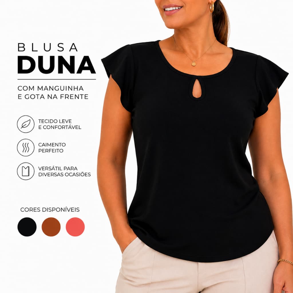Blusa Duna Feminina com Manguinha e Gota na Frente Tecido Leve, Confortável e Elegante