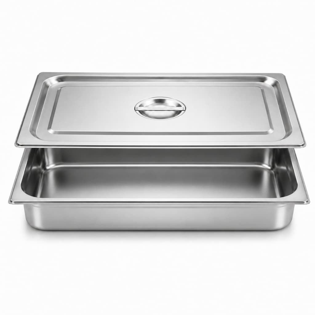 Kit Cuba Gastronômica GN 1/1 x 100mm + Tampa Aço Inox 304 Buffet Rechaud Self Service Banho Maria Marmitaria