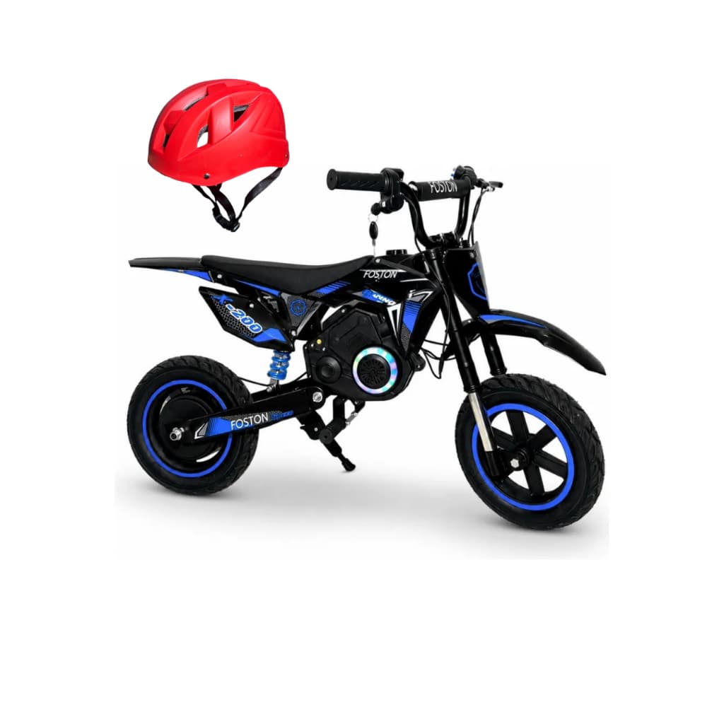 Mini moto eletric f.o.s.t.o.n x200 250w 3 velocidade, suporta ate 50 kilos, possui led COR PRETA COM AZUL