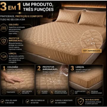 Protetor de colçhao matelado impermeavel 3 em 1 queen home land