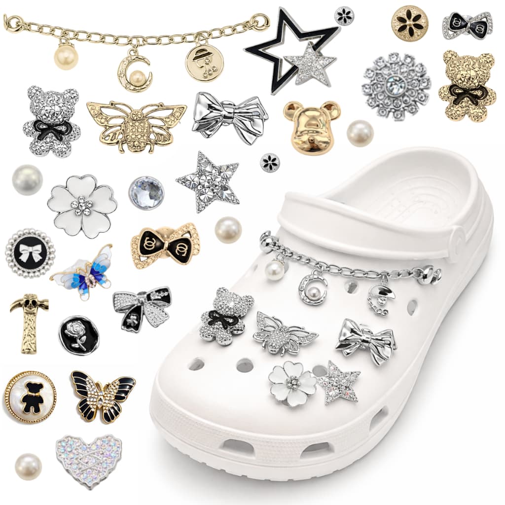 Kit 6 Charm Decorativo para Babuche Sandália Corrente Botton Unissex Crok Acabamento Metálico Sapato