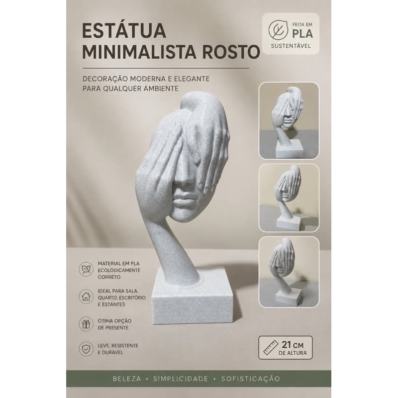 Estátua Decorativa Minimalista Rosto em PLA – 21 cm | Design Moderno e Sofisticado