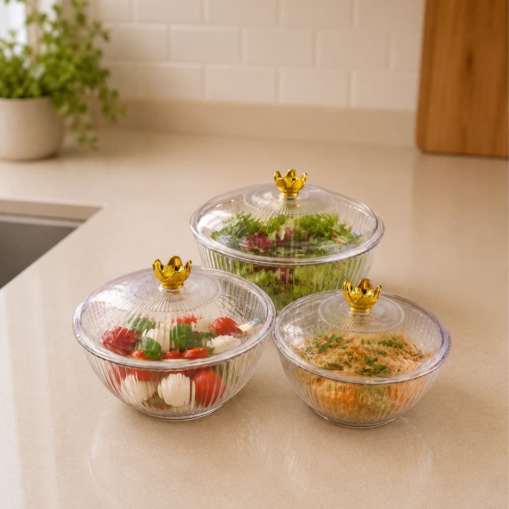 Kit 3 Potes para Cozinha Organizadores para Mesa Posta Bowl de Plástico com Tampa