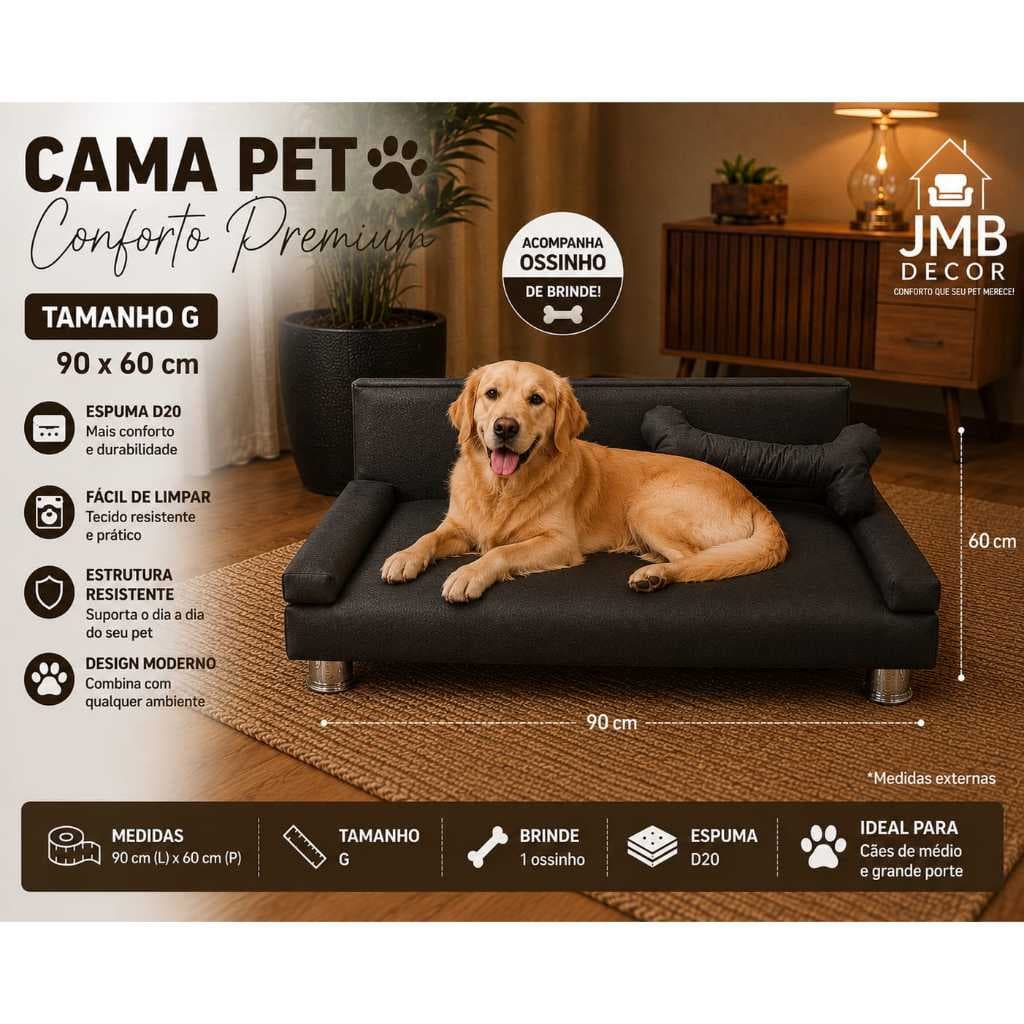Cama Pet Premium JMB Decor – Tamanho G (90 x 60 cm) Proporcione mais conforto e elegância para o seu pet com a Cama Pet