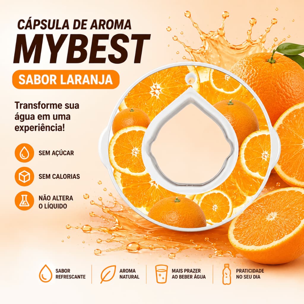 Cápsula Aroma My Sense Sabor Laranja Refil para Garrafa Sensorial Água Hidratação Sem Açúcar