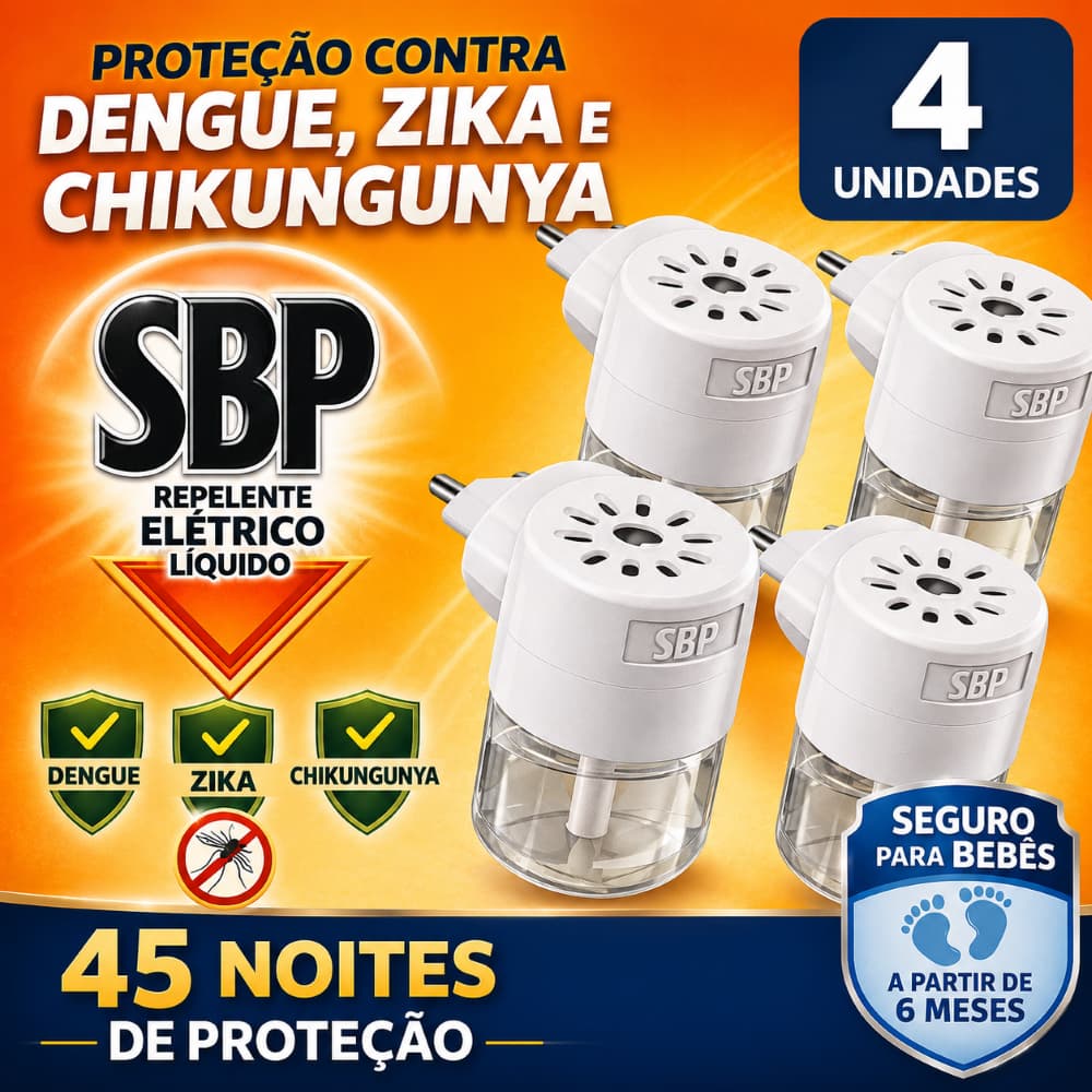 Kit 2 a 4 SBP Repelente Elétrico com Aparelho + Refil Líquido 45 Noites 32,9ml Sem Cheiro
