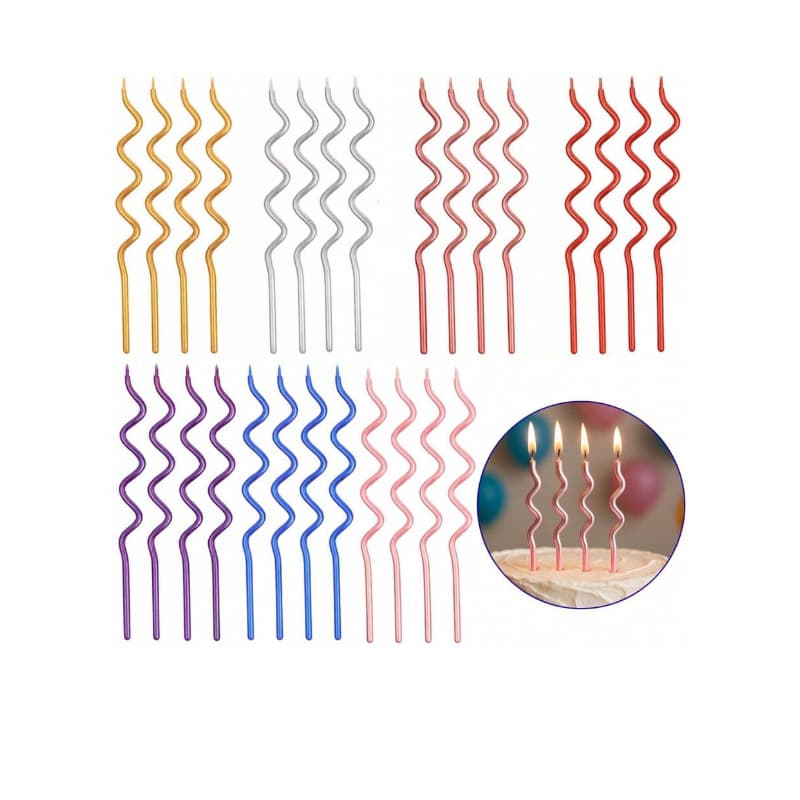 Velas Espirais Metalizadas Silver Festas - 4 Unidades, 13cm, Combustão Uniforme