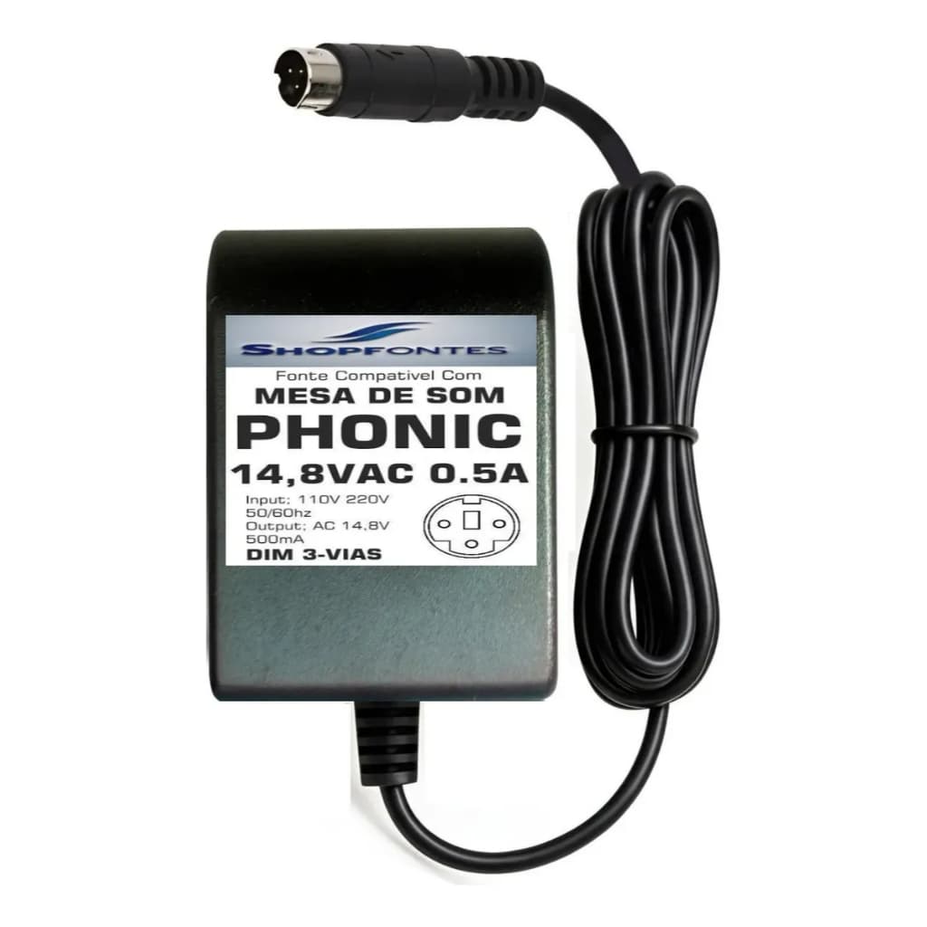 Fonte Carregador 14,8vac Para Mixer Mesa Phonic Am 25 55 85 105 125 Fx 14,8VAC X2 BIVOLT