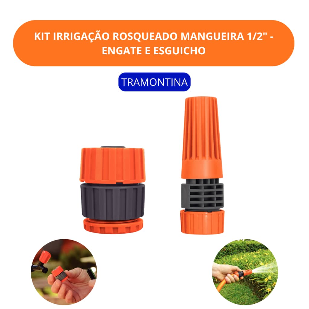 Esguicho Regulável Engate Rosqueado Kit 2 Peças Tramontina Conector Para Mangueira de Jardim 1/2