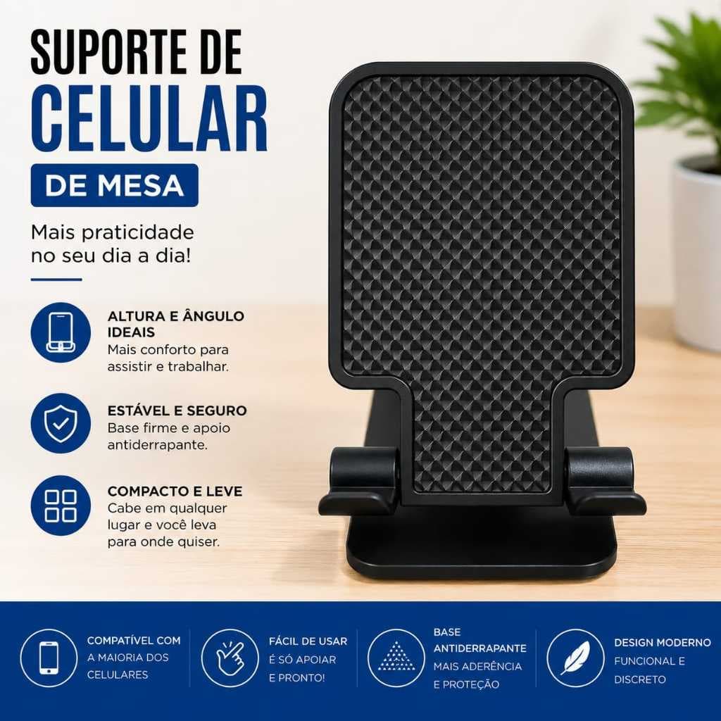Suporte de Mesa Pesado Base Ajustável Smartphones Celular Tablet Alumínio