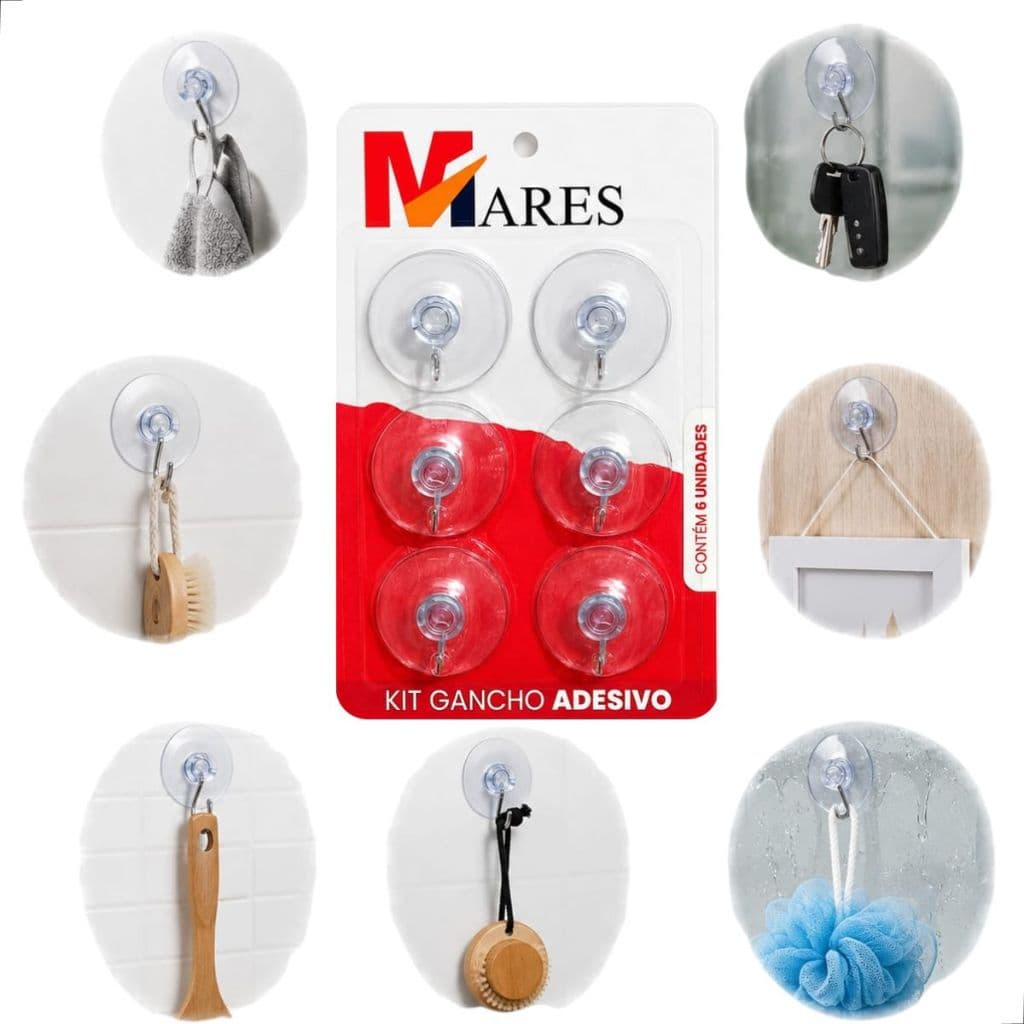 Kit 6 Ganchos Adesivo Multiuso Suporte Sem Furo Para Parede Azulejo Transparente