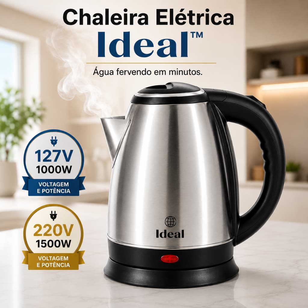 Chaleira Elétrica Inox 1,8L 127V 1000W / 220V 1500W Desligamento Automático
