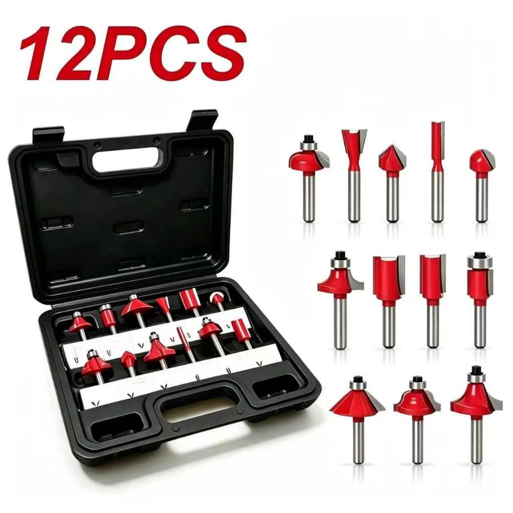 Jogo De Fresa Tupia 12 Peças Com Estojo Organizador 6mm Madeira Compatível com Makita