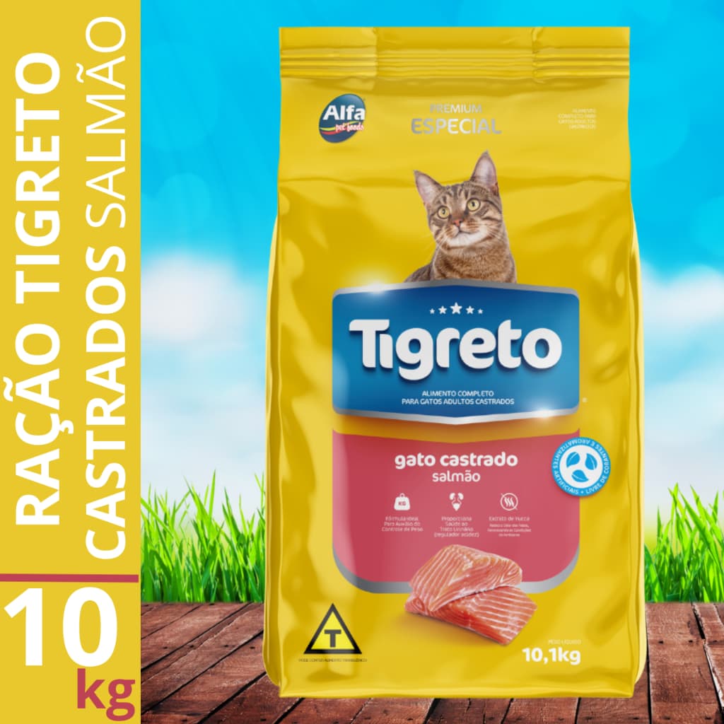 Ração para Gatos Tigreto Gato Castrado Salmão 10,1kg Premium Especial | Completa e Balanceada