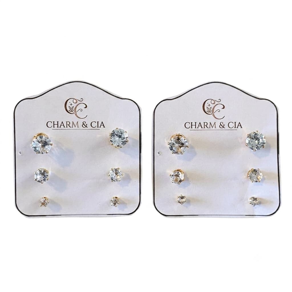 Brinco Ponto de Luz Zirconia Aco Inoxidavel Kit 6 Pecas Prata Dourado Casual