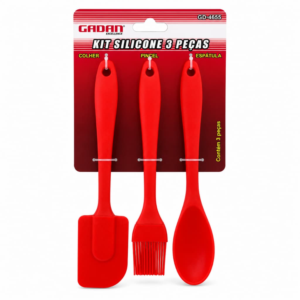 Kit 3 Peças Utensílio De Cozinha Em Silicone Colher Espátula Pincel Para Cozinha
