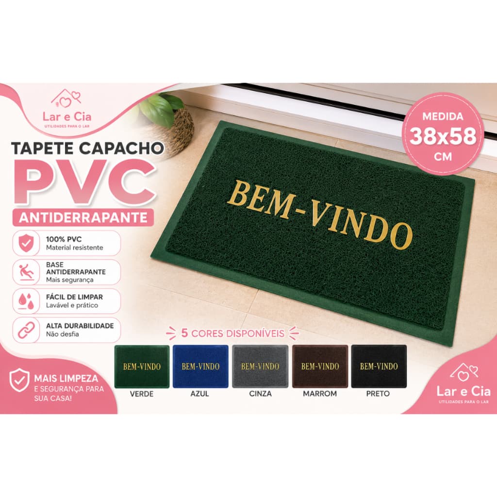 Tapete Capacho PVC Antiderrapante Emborrachado 38x58cm Lavável Entrada Porta