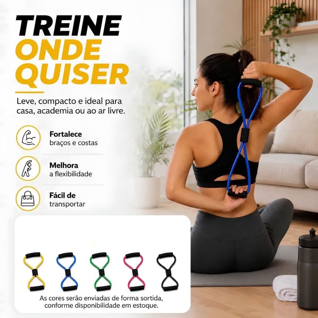Extensor Elástico Fitness para Exercícios Academia Pilates Treino em Casa Musculação Resistência Dufit